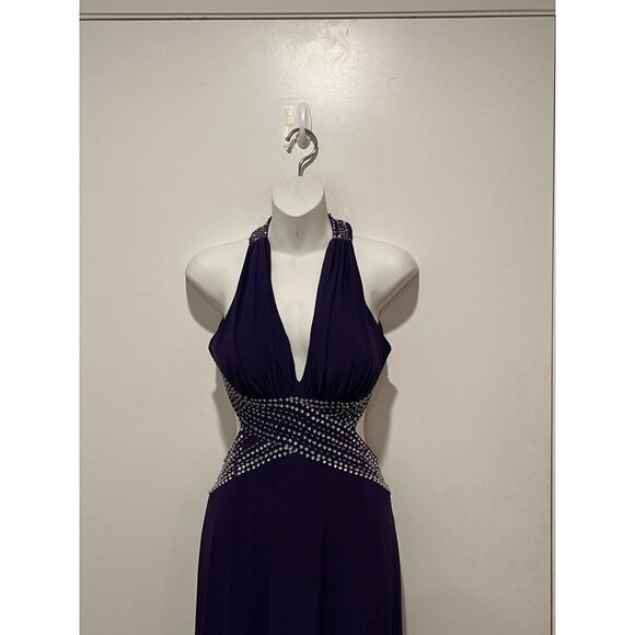 Betsy & Adam Purple Metallic Halter Formal Evening Dress Gown Women's Size 0 - Picture 4 of 15